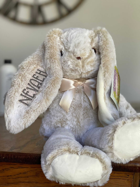15-inch personalized bunny plush with custom embroidered name on soft floppy ear