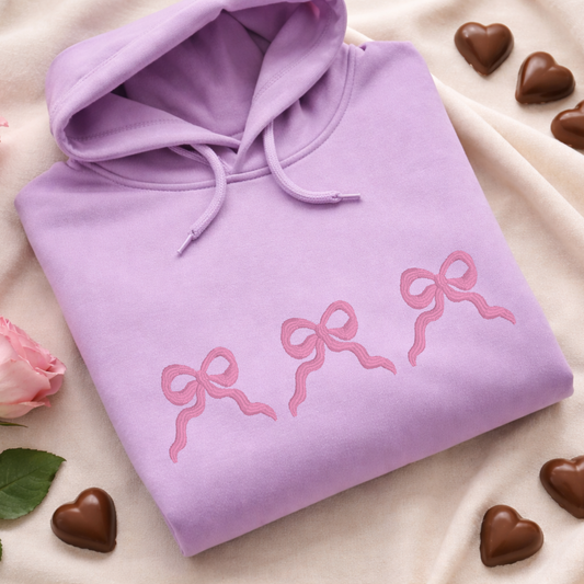 Coquette Bow Embroidered classic crew neck sweater with elegant bow design on unisex cotton blend fabric