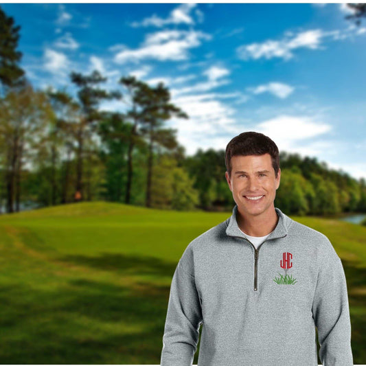 1/4 zip cadet collar golf sweatshirt with personalized embroidery, ideal for men.
