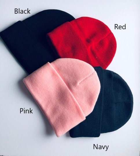 Happy Face Embroidered Beanie winter hat with smiley face and folding cuff in multiple colors
