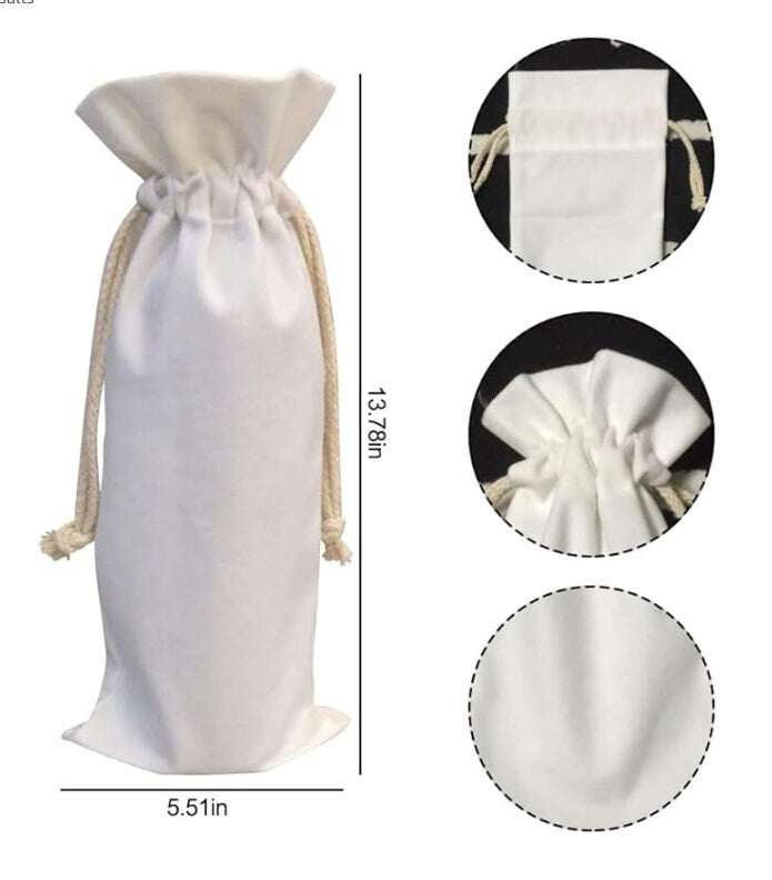 Custom holiday wine bag made of durable canvas, personalized gift bag for Christmas, fits standard 750ml bottles.