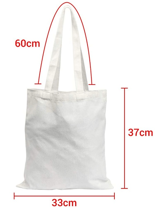White embroidered tote bag with Teach Love Inspire slogan and dimensions displayed