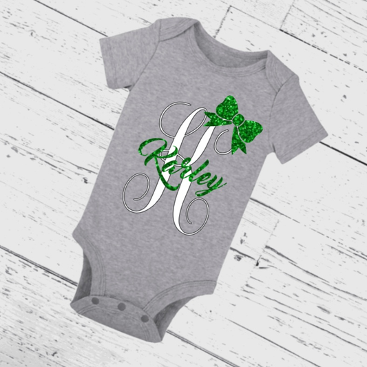 Purple LadyBug Decor Onesies Baby Girl Bodysuit with Name & Initial & Bow