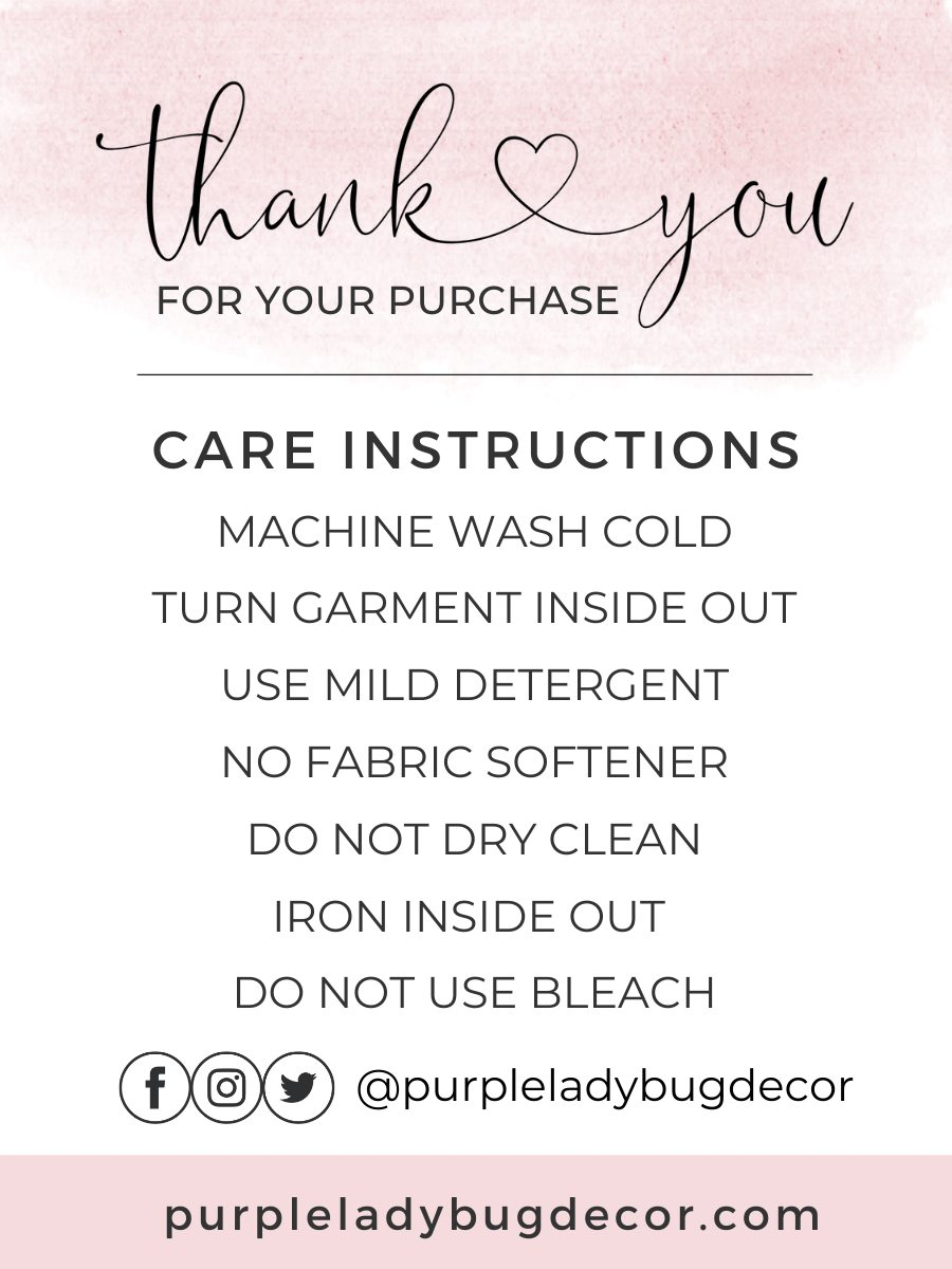 Care instructions card for women's Christmas t-shirt with washing and ironing guidelines
