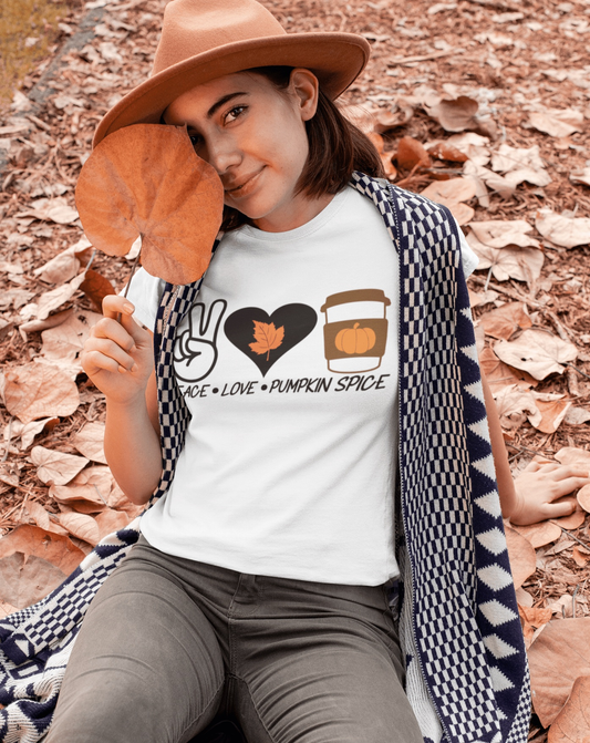 Purple LadyBug Decor shirts Unisex Peace, Love and Pumpkin Spice Shirt