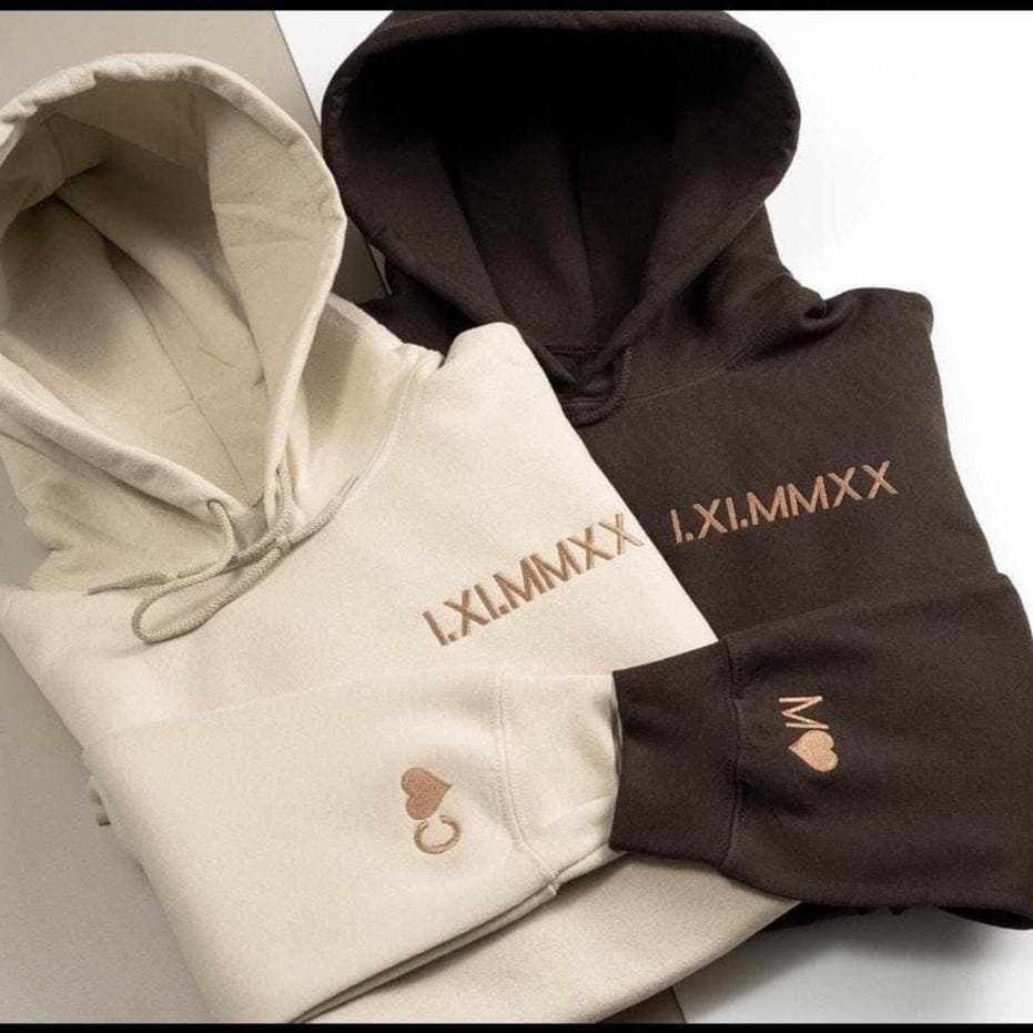 Custom embroidered hoodie with roman numeral design for personalized special dates