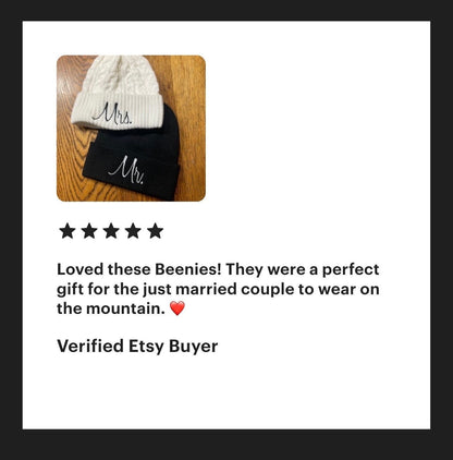 Personalized embroidered beanie with custom name in colorful thread on a cozy winter hat