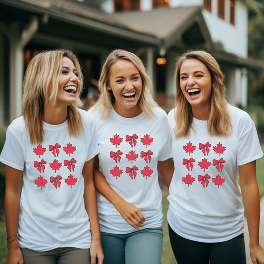 Unisex Canadian Maple Leaf & Ribbon T-Shirt for Canada Day celebration.