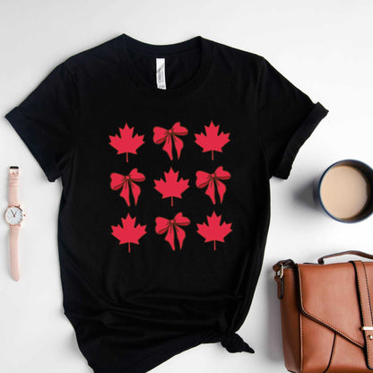 Unisex Canadian Maple Leaf & Ribbon T-Shirt with vibrant design, ideal for Canada Day celebrations.