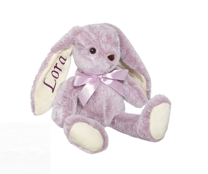 15" personalized bunny plush with embroidered name on ear, soft and huggable keepsake for kids.