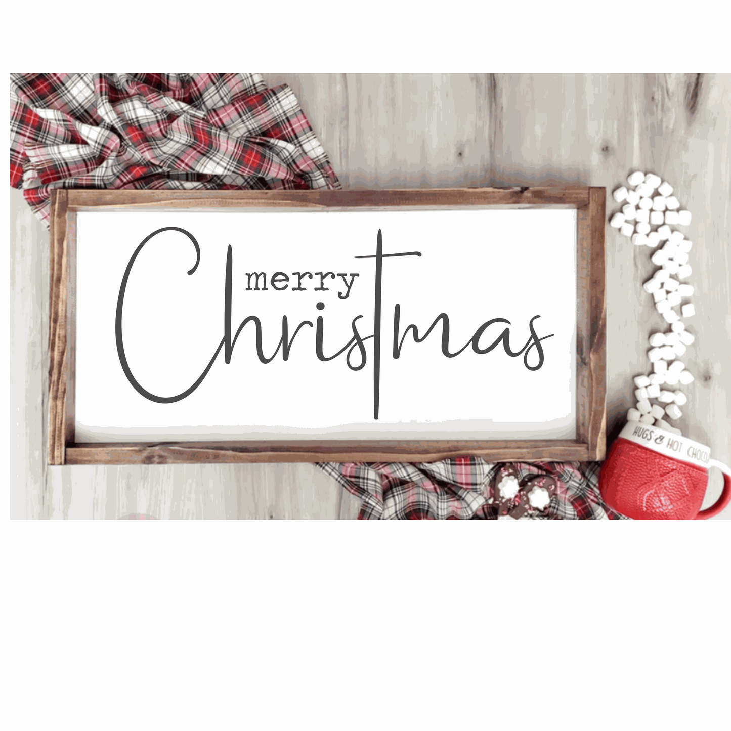 Handmade Merry Christmas wood sign with cross, perfect for holiday home decor, saw tooth hanger included.