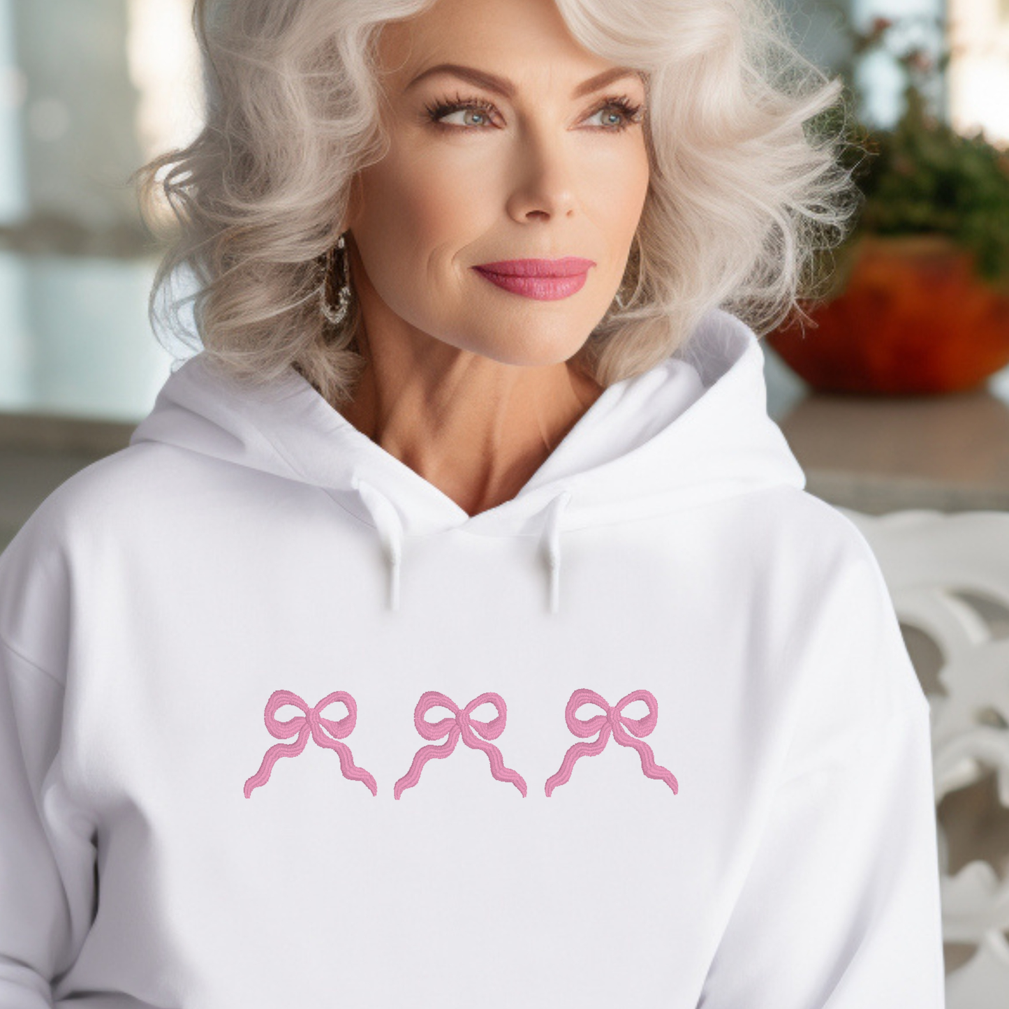 Coquette bow embroidered classic crew neck sweater in elegant design perfect for Valentine's season