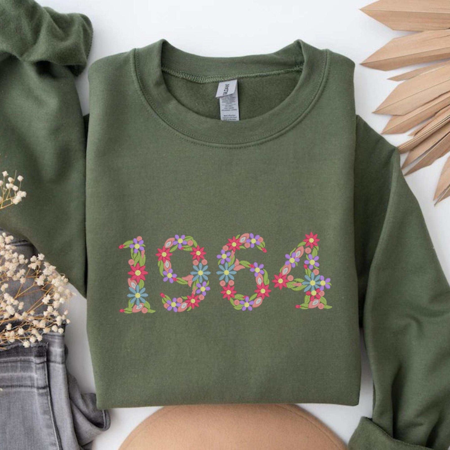 Birthday Year embroidered floral number sweatshirt with personalized stitched design