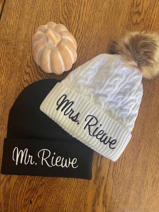 Personalized embroidered beanie custom stitched with name in chosen thread color winter hat