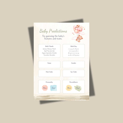 Printable baby shower games bundle featuring gender-neutral teddy bear balloon designs.