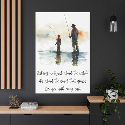 Father and son fishing canvas wall art, sentimental gift for dad, outdoor nature print.