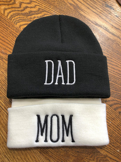 Personalized embroidered beanie with custom name in colorful thread on cozy winter hat