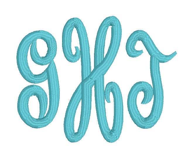 Monogrammed font design for personalized baby quilt in blue thread.