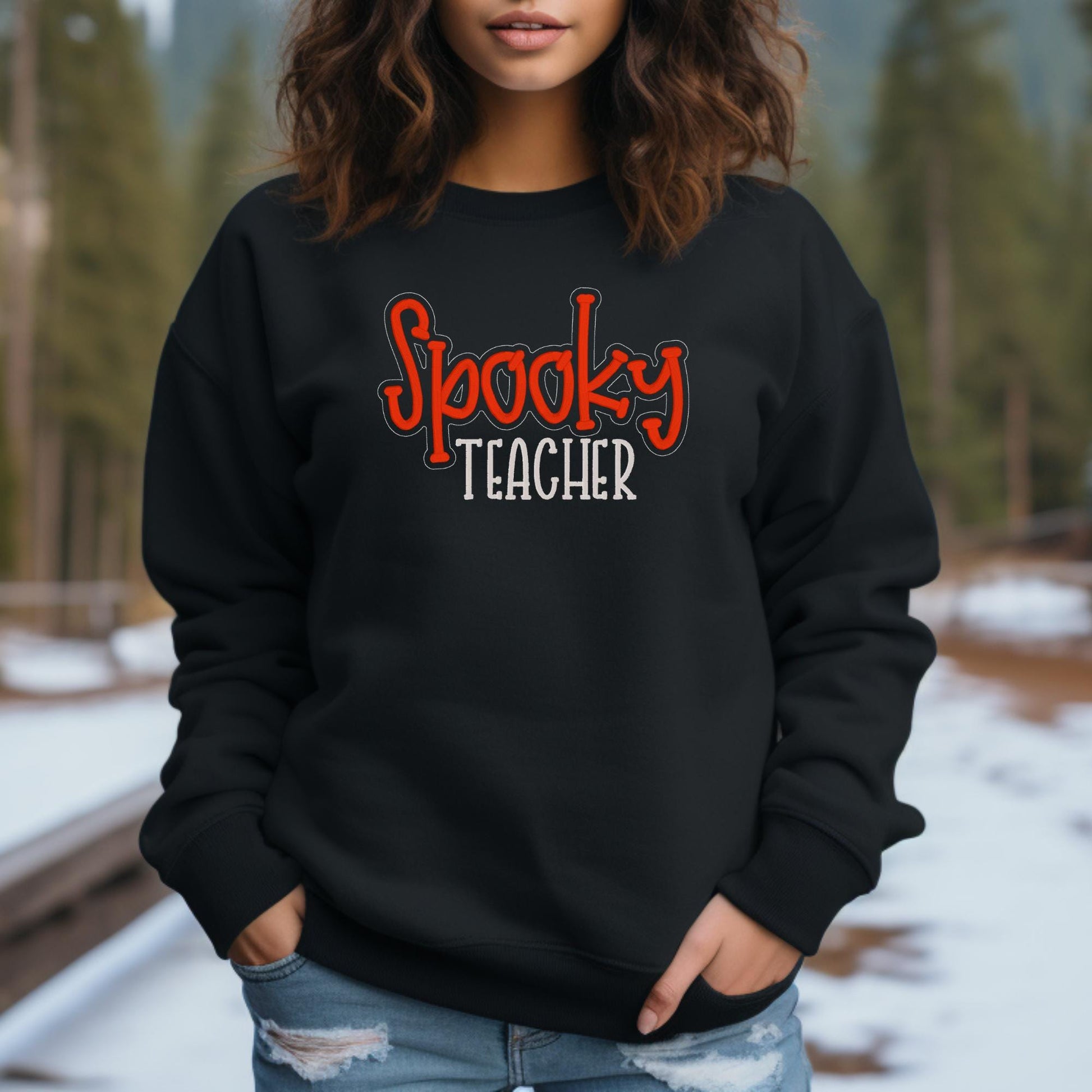 Spooky Teacher Embroidered Sweatshirt Halloween teacher gift cozy crewneck