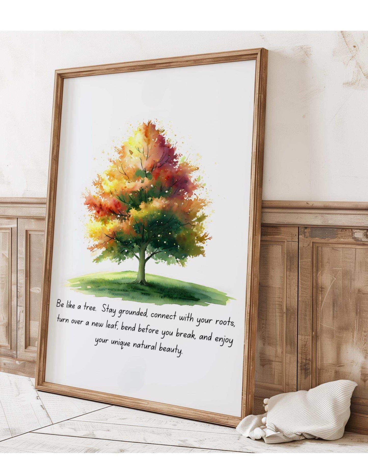 Motivational affirmation wall art with a colorful tree illustration, perfect for self-care and home decor.