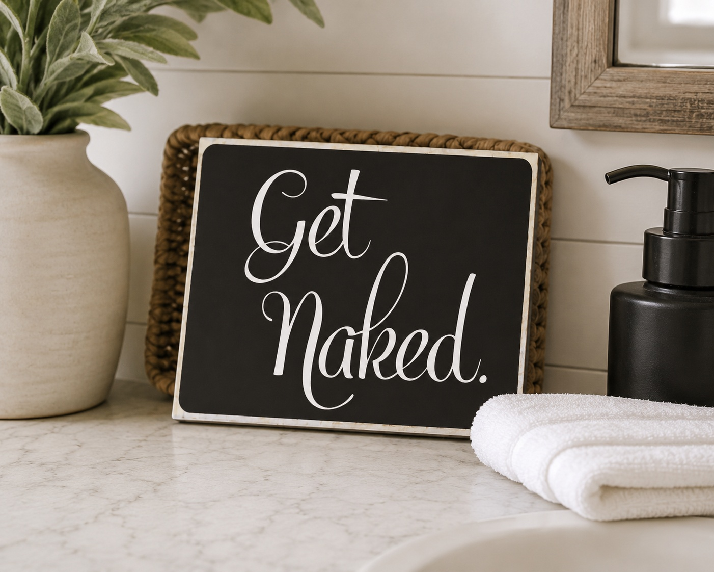 Get Naked Rustic - Bathroom Wood Sign