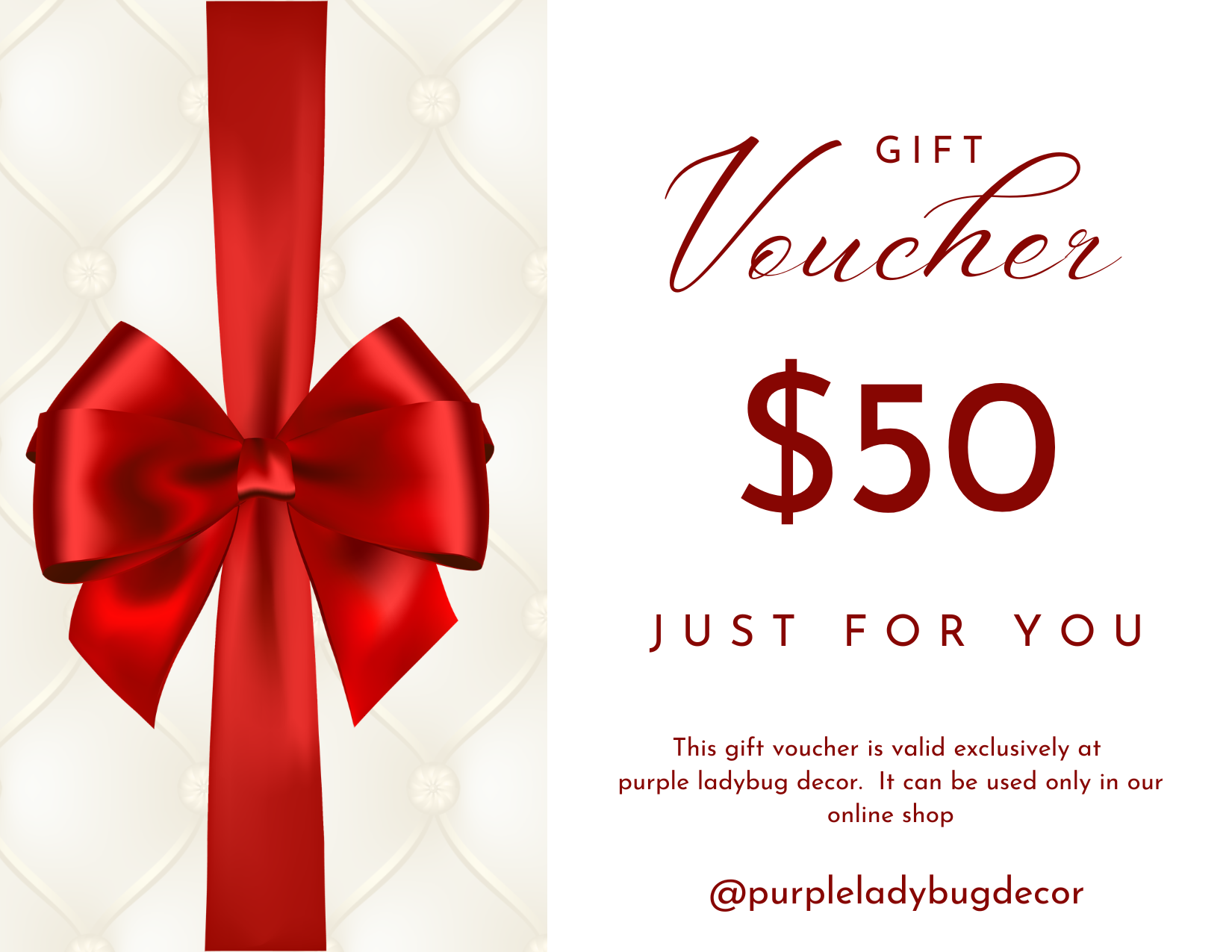 Purple LadyBug Decor e-gift card design with ladybug and floral elements