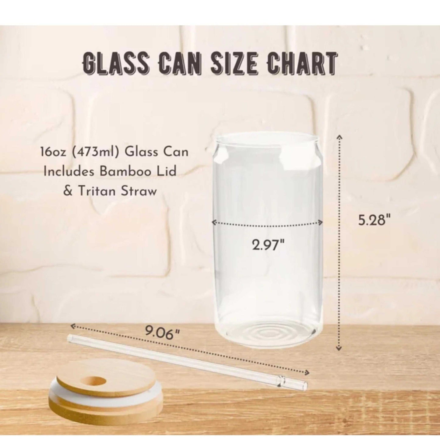 16oz personalized iced coffee glass can with bamboo lid and straw, perfect gift idea.