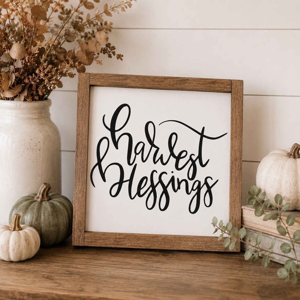 Harvest Blessings Framed Wood Sign
