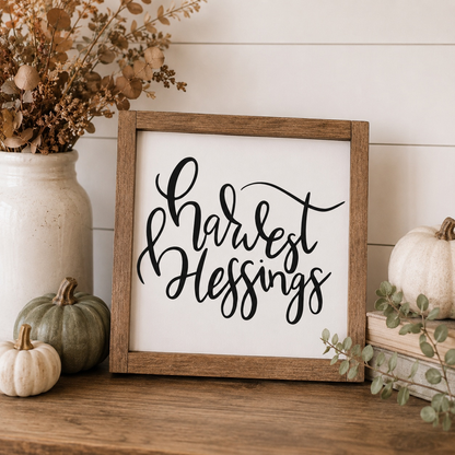 Harvest Blessings Framed Wood Sign