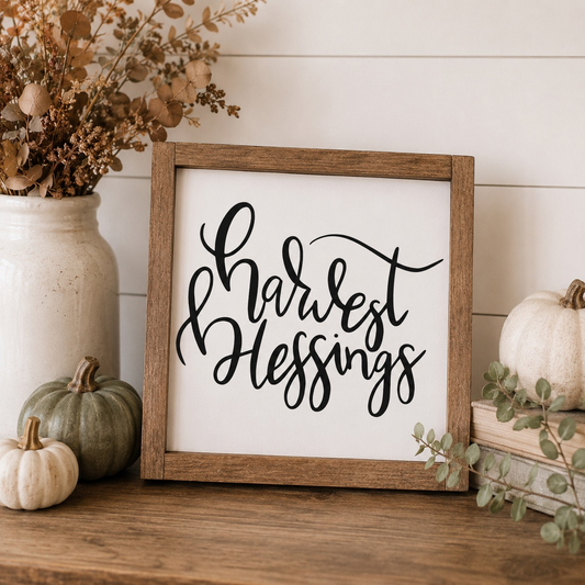 Harvest Blessings Framed Wood Sign
