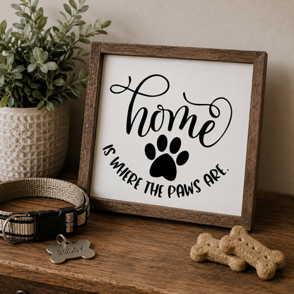 Home is where the Paws are Framed Wood Sign | Handcrafted Sign