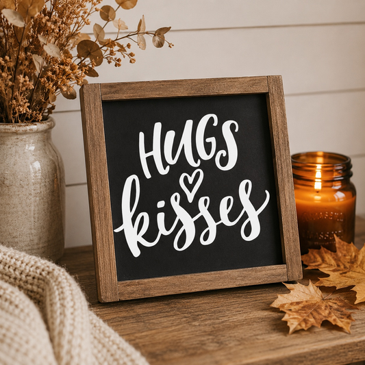 Hugs and Kisses Framed Wood Sign | Handcrafted Sign