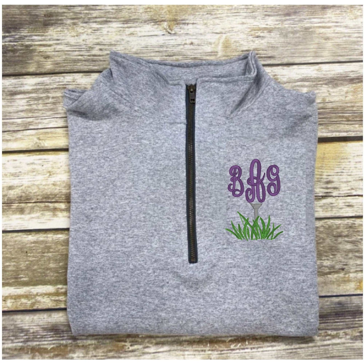 1/4 zip cadet collar golf sweatshirt with personalized initials for men.