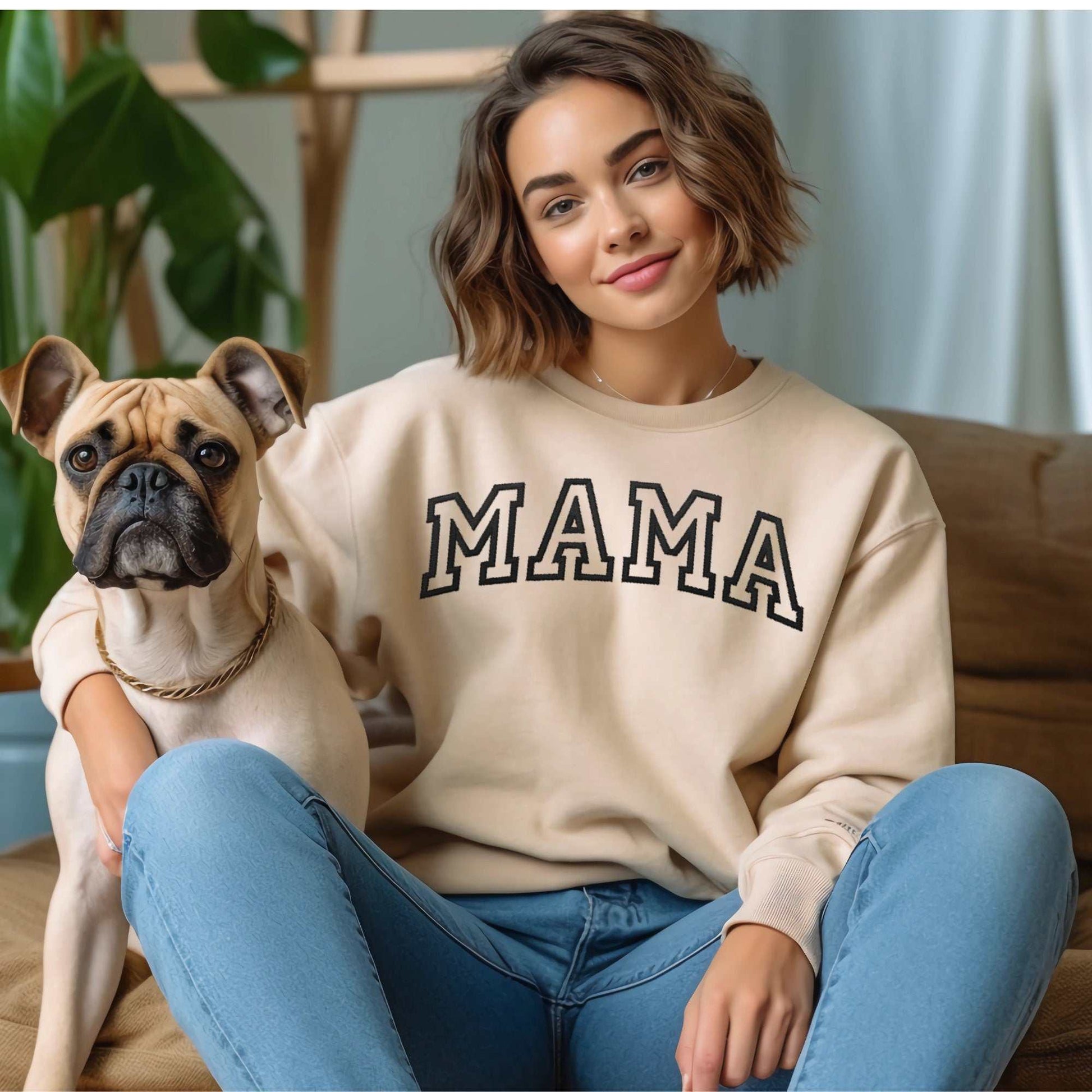 Dog Mama embroidered sweatshirt, custom mom gift, new mom crewneck, personalized Mother's Day sweater.