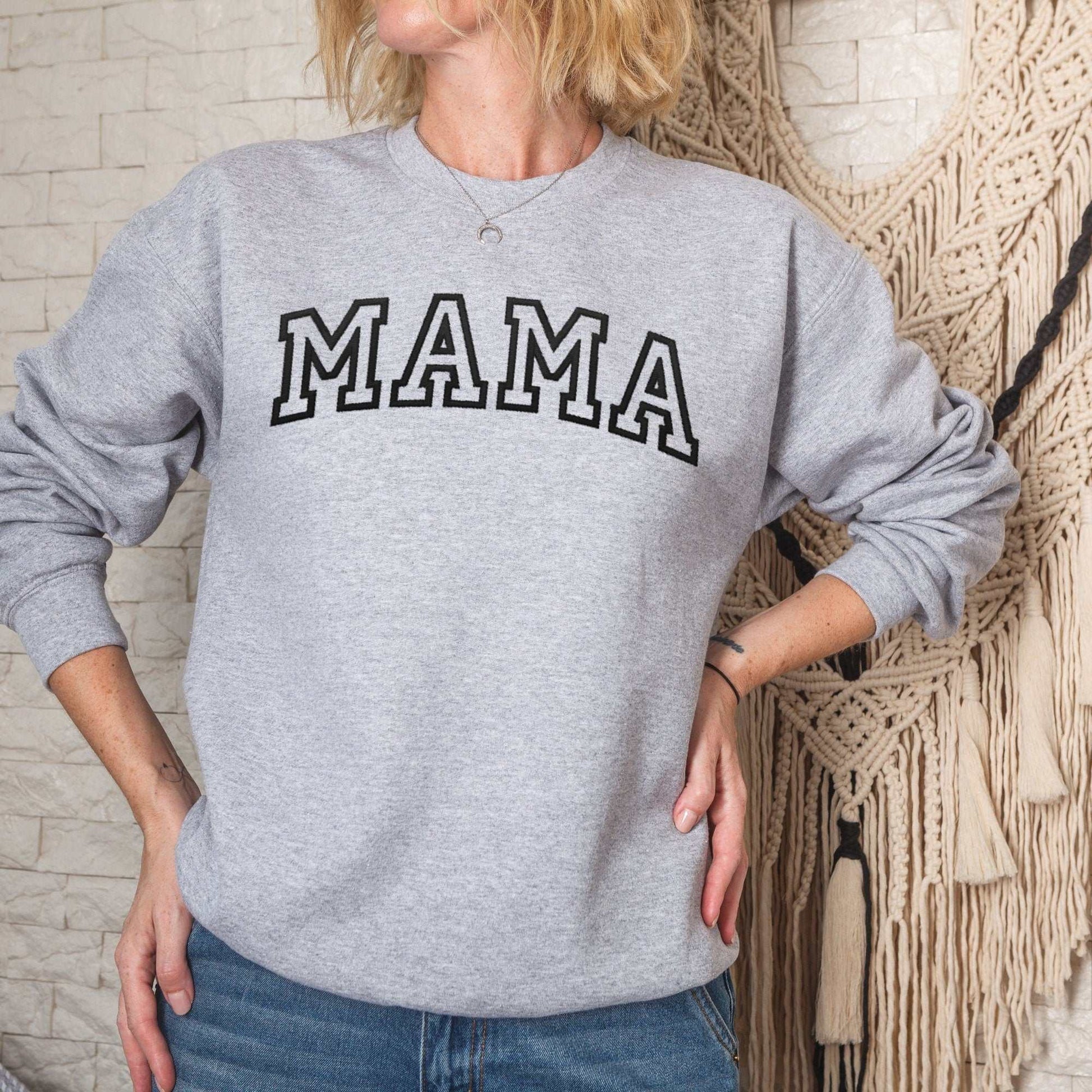 Dog Mama Embroidered Sweatshirt Custom - personalized mom gift, Mother's Day sweater, unisex sizing, elegant embroidered design.