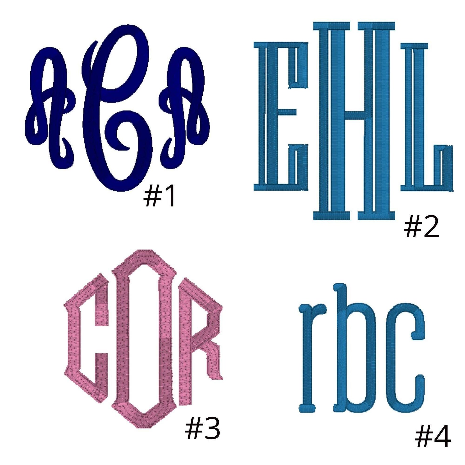 Monogram embroidery designs for personalized baby blanket.