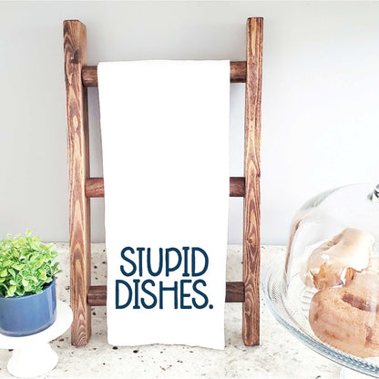 Stupid Dishes Embroidered Towel | Chef's Kitchen Accessory