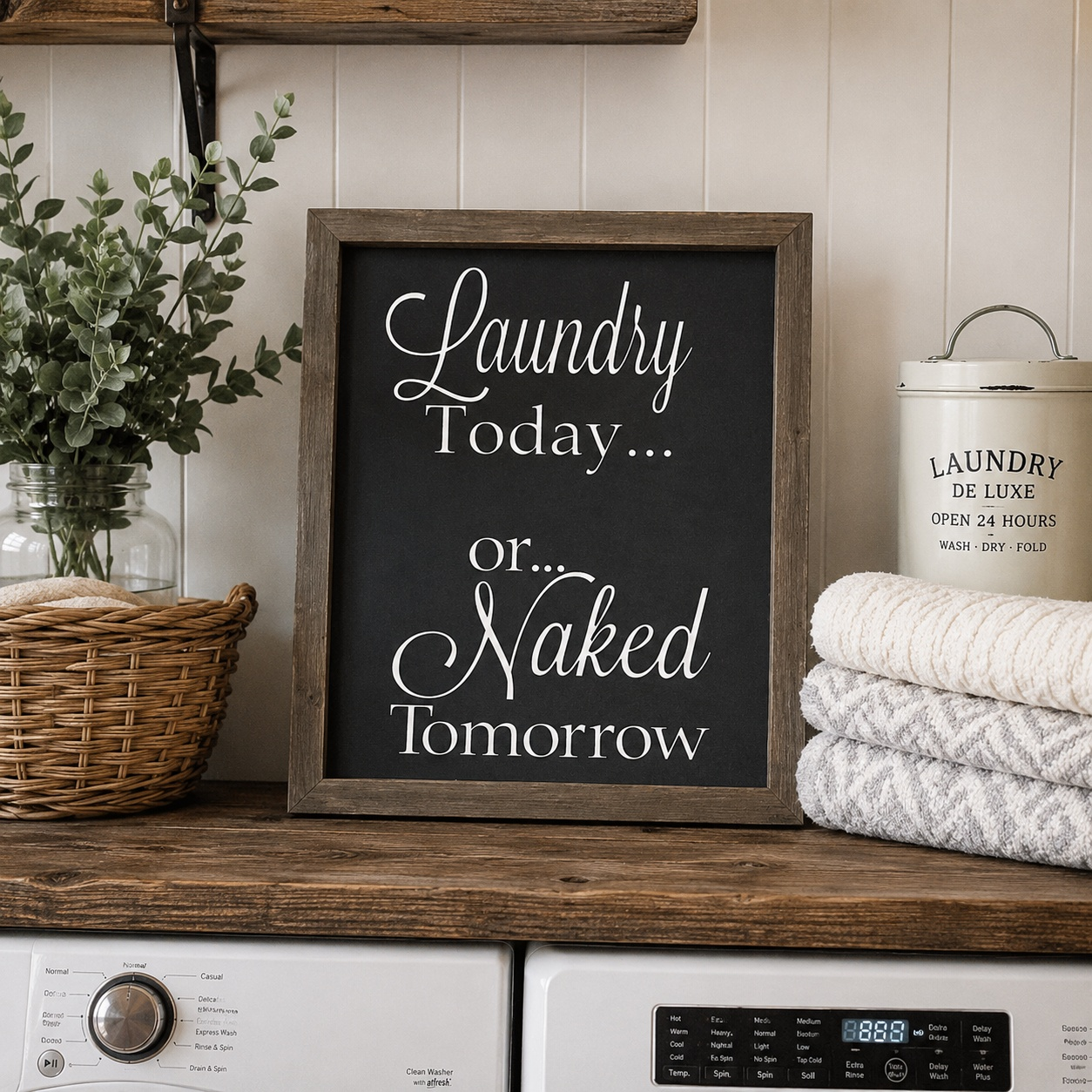 Laundry Today or Naked Tomorrow - Wood Framed Sign