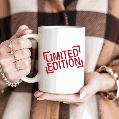 Limited edition ceramic mug with "Limited Edition" design, ideal gift for inspirational start to the day.
