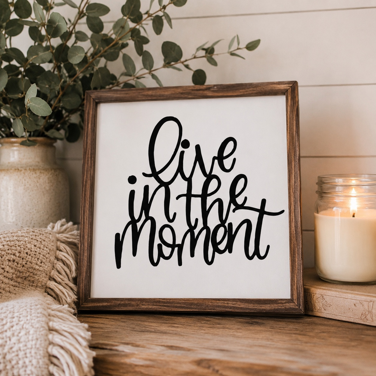 Live in the Moment Framed Wood Sign | Handcrafted Sign