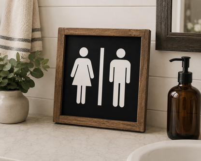 Unisex Bathroom Sign | Framed Wood Sign
