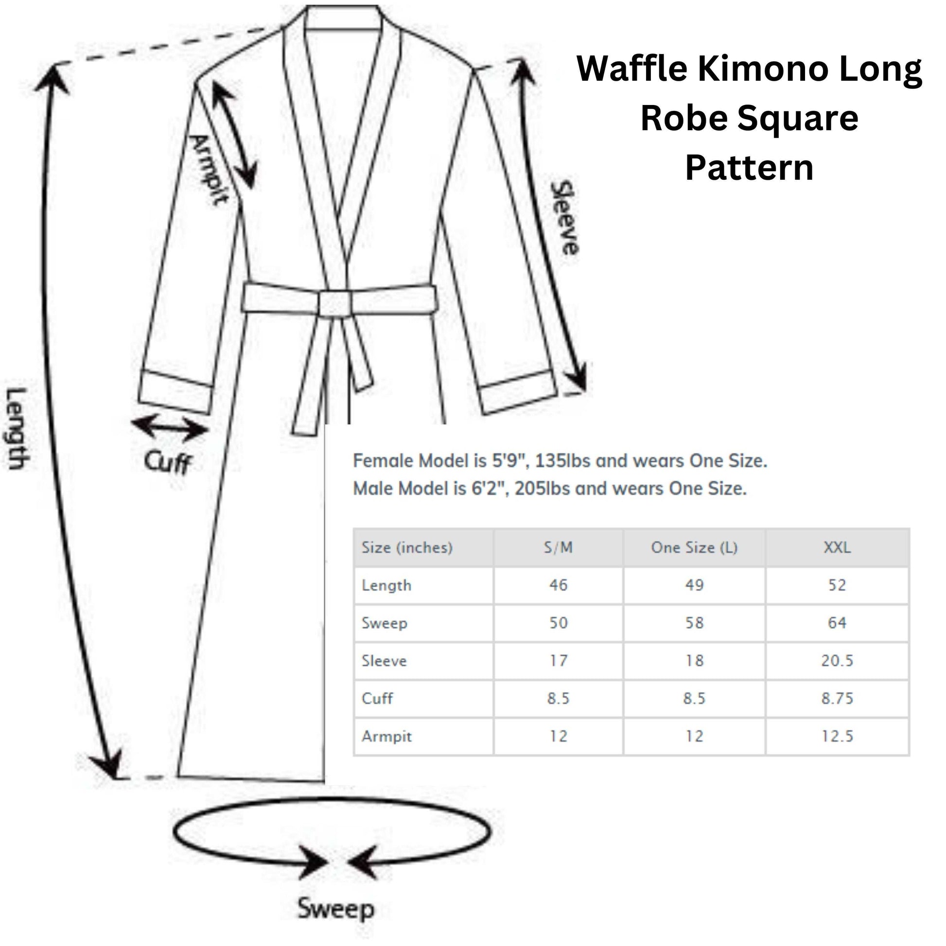 Personalized white waffle spa robe with initials and kimono long sleeve design.