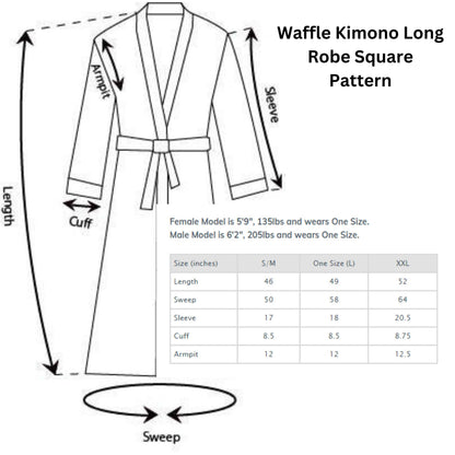 Personalized white waffle spa robe with initials and kimono long sleeve design.