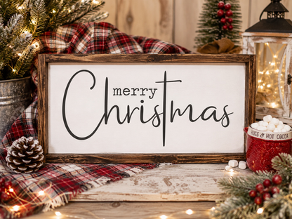 Merry Christmas with Cross Wood Sign | Handmade Wood Sign