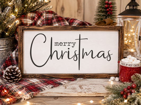 Merry Christmas with Cross Wood Sign | Handmade Wood Sign