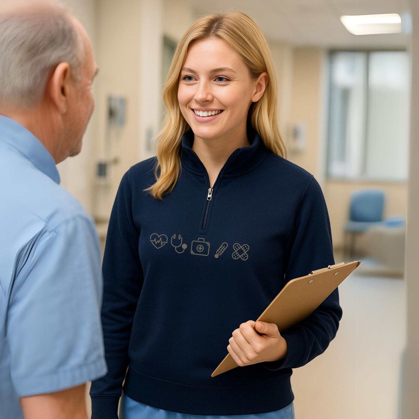 Embroidered Varsity Nurse Icon Quarter Zip Sweatshirt
