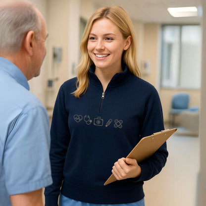 Embroidered Varsity Nurse Icon Quarter Zip Sweatshirt