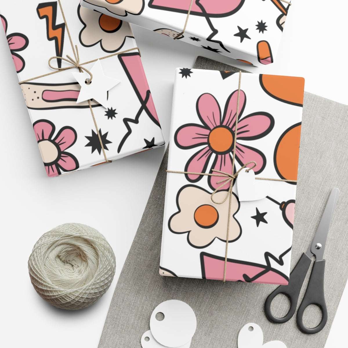 Nurse themed wrapping paper with colorful flower and star pattern, perfect for nurse gifts and birthdays.