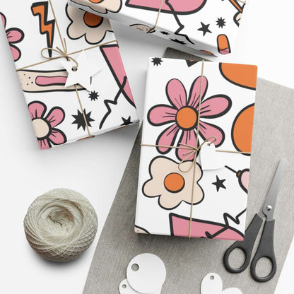 Nurse themed wrapping paper with colorful flower and star pattern, perfect for nurse gifts and birthdays.