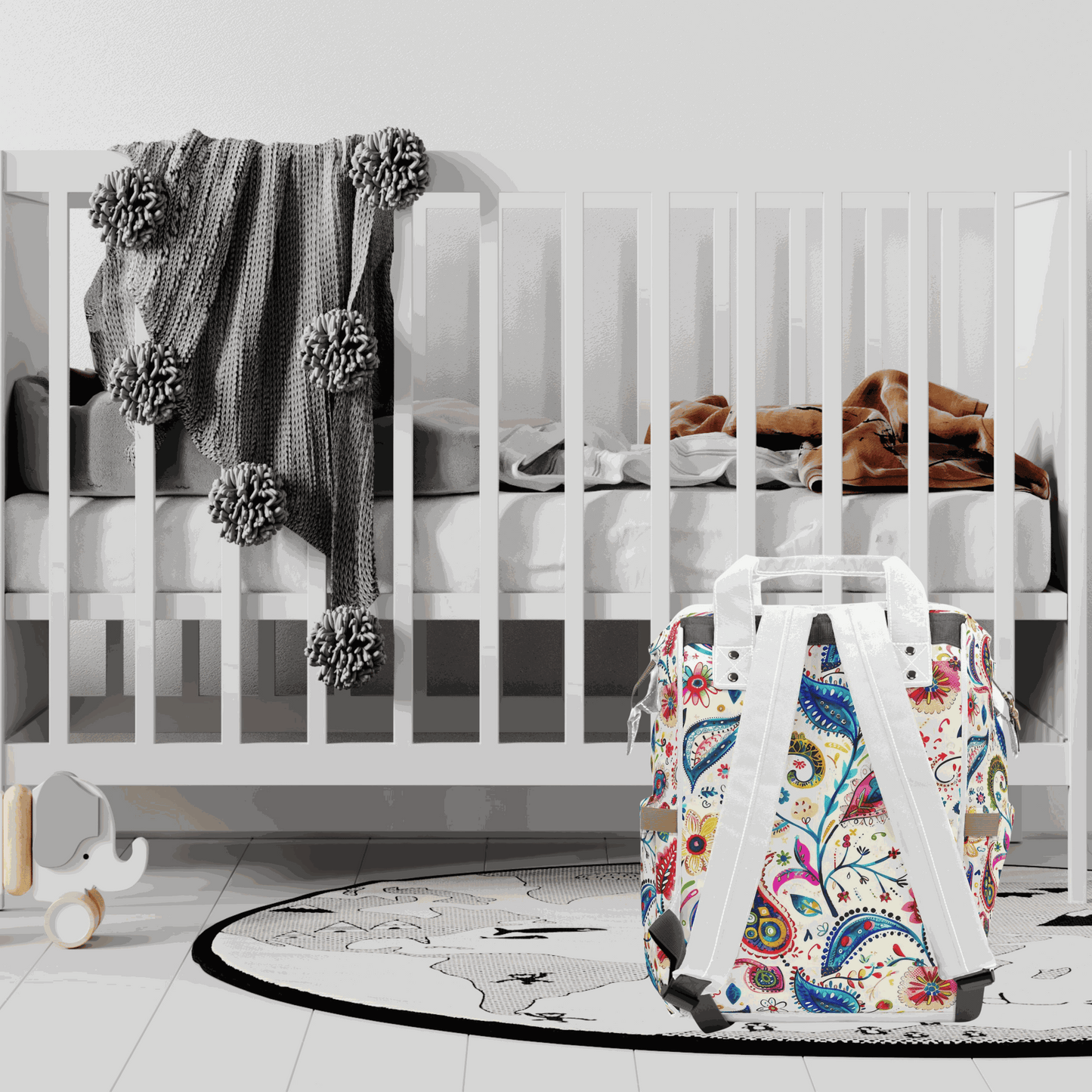 diaper bag in baby nursery